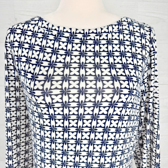 Boden Jersey Tunic Dress Size 20 / 22 Tall Navy Geometric Print Tie Waist V Neck - Picture 3 of 13